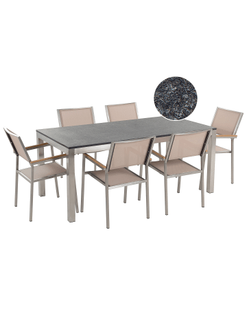 Beliani 7-tlg Gartentisch Set GROSSETO in Grau/Beige/Silber