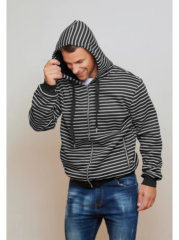 Forbest Warme Kapuzen Jacke Gestreifter Full Zip Sweat Hoodie in Schwarz