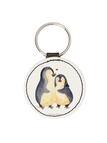 Mr. & Mrs. Panda Rund Schlüsselanhänger Pinguin umarmen ohne Spruch in Weiß
