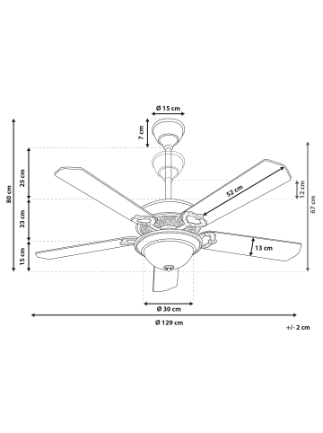 Beliani Deckenventilator mit Licht BEGEJ in Dunkler Holzfarbton/Weiß/Gold