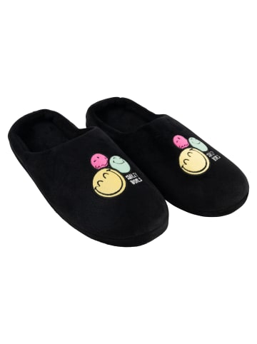 Smiley World Smileyworld Hausschuhe Smiley Puschen Slipper Pantoffeln Schlappen in schwarz