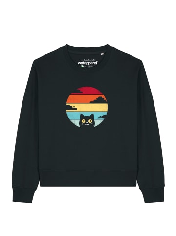 wat? Apparel Sweatshirt Retro Sunset Cat in Schwarz