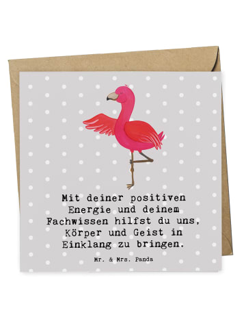 Mr. & Mrs. Panda Deluxe Karte Yoga Trainerin Harmonie mit Spruch in Grau Pastell