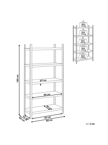 Beliani Ablageregal XITTA in Silber/Braun - (W) 90 x (H) 180 x (L) 40 cm