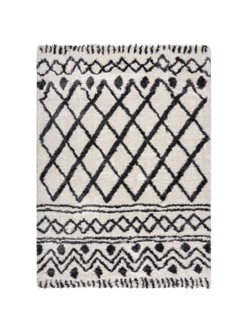 KADIMA DESIGN Hochflor Teppich Berber, Rauten, Schlafzimmer in Schwarz-Weiß