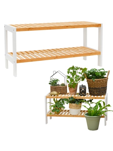 DuneDesign Bambus Schuhregal Sora mit 2 Ablagen in Weiß