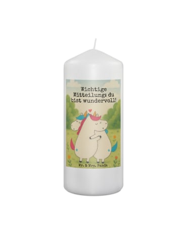 Mr. & Mrs. Panda Kerze Einhorn Mitteilung Design mit Spruch in Weiß