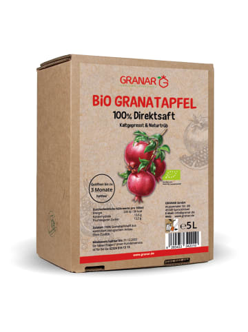 Granar 5 Liter Bio Granatapfel Muttersaft in der Box, Naturtrüb, 