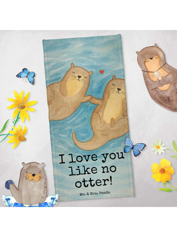 Mr. & Mrs. Panda Badetuch Otter Hände halten Design mit Spruch in Weiß