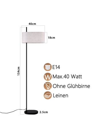 ZMH Stehlampe in schwarz 1-flammige E27