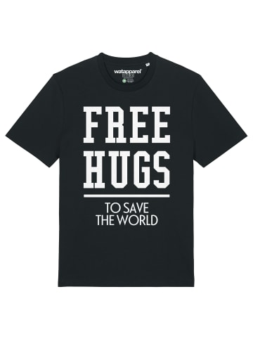 wat? Apparel T-Shirt Free hugs to save the world in Schwarz