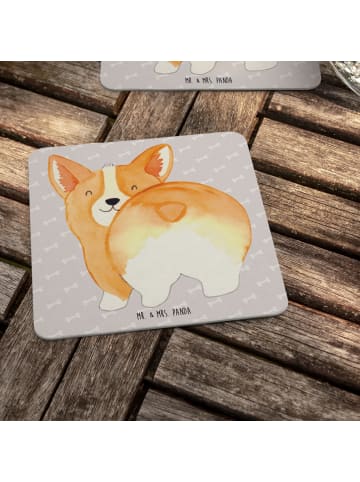 Mr. & Mrs. Panda Glasuntersetzer Corgi Po ohne Spruch in Grau Pastell