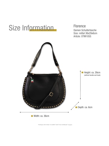 Florence Leder Schultertasche, Umhängetasche Florence Tasche schwarz ca. 36cm