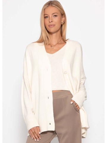 SASSYCLASSY Oversized Cardigan mit V-Ausschnitt und Kaschmiranteil in Offwhite
