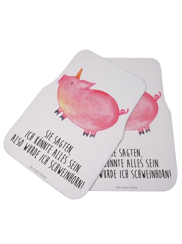 Mr. & Mrs. Panda Auto-Fußmatte Einhorn Schwein mit Spruch in Weiß
