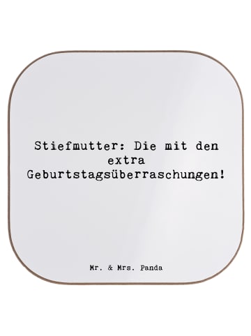 Mr. & Mrs. Panda Untersetzer Stiefmutter Überraschungen mit Spruch in Weiß