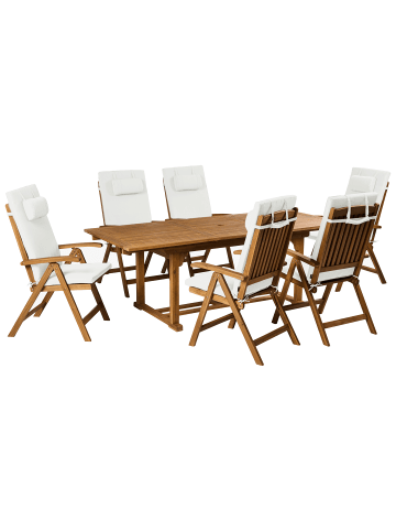 Beliani 7-tlg Gartentisch Set JAVA PREMIUM in Braun/Weiß