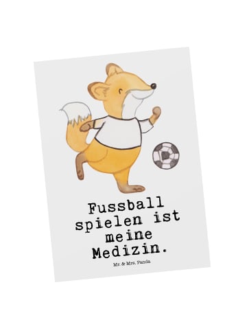 Mr. & Mrs. Panda Postkarte Fuchs Fußball spielen mit Spruch in Weiß