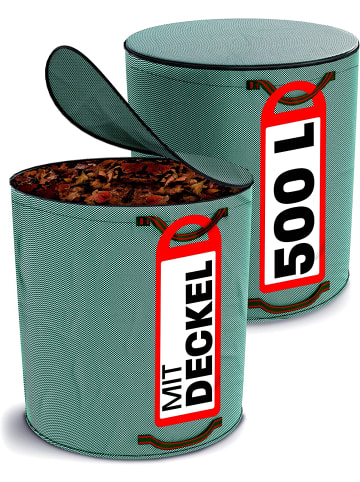 Praknu 2x Gartenabfallsack Stabil 500 Liter - Deckel - XXL Groß - Laubsack