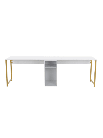 CALICOSY Schreibtisch TWIN in Weiß/Gold - (W) 240  x (H) 74  x (L) 60  cm
