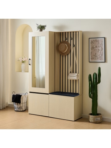 ABRIHOME Flurmöbel Set mit ausziehbarer Kleiderstange, Schuhablage und Polsterbank