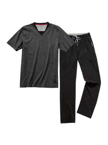 CiTO Schlafanzug - T-Shirt mit Hose lang Night & Home in Grau / Schwarz