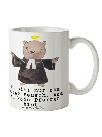 Mr. & Mrs. Panda Kaffeebecher Pfarrer Herz mit Spruch in Weiß