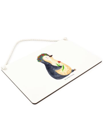 Mr. & Mrs. Panda Türschild Pinguin Blumen ohne Spruch in Weiß