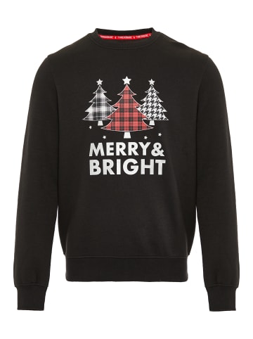 Threadbare Weihnachtspullover THB Mens Christmas Fleece Crew Merry & Bright in Schwarz