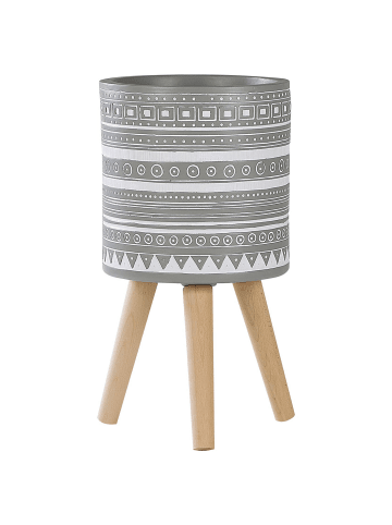 Beliani Outdoor Blumentopf NAUSA in Grau/Weiß/Braun - (W) 30 x (H) 55 x (L) 30 cm