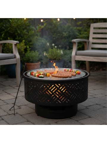 relaxdays Feuerschale in Schwarz/ Natur - (H)43 x Ø 66 cm