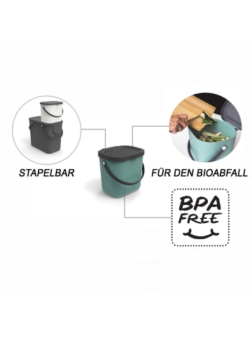 Rotho ALBULA Komposteimer 6l mit Deckel und Tragegriff in Mistelgrün