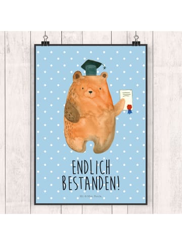 Mr. & Mrs. Panda Plakat Bär Prüfung mit Spruch in Blau Pastell