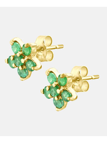 Vanlere Ohrstecker aus 375 Gelbgold mit Smaragd Blumen-Design