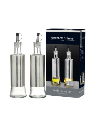 Ritzenhoff & Breker 2er Set Essig & Öl Flasche Basic 320 ml in transparent-silber
