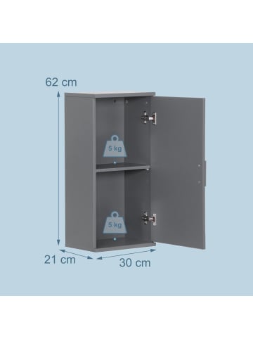 relaxdays Hängeschrank in Graublau - (B)30 x (H)62 x (T)21 cm