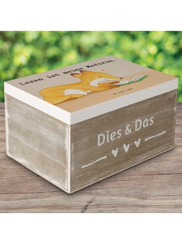 Mr. & Mrs. Panda Truhe mit Deckel Fuchs Lesen Design mit Spruch in Weiß