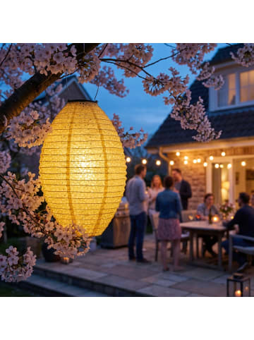 MARELIDA LED Solar Lampion oval mit Blumenmuster H: 38cm in gelb