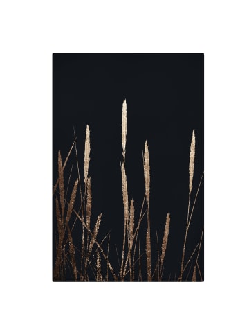 WALLART Leinwandbild - Grafische Pflanzenwelt - Goldenes Schilf in Schwarz