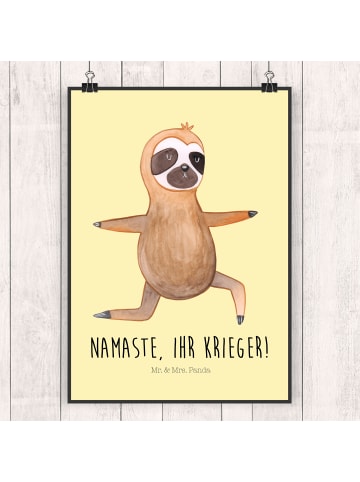 Mr. & Mrs. Panda Art Print Faultier Yoga mit Spruch in Gelb Pastell