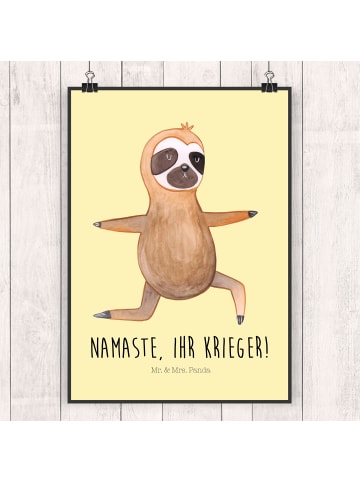 Mr. & Mrs. Panda Poster Faultier Yoga mit Spruch in Gelb Pastell