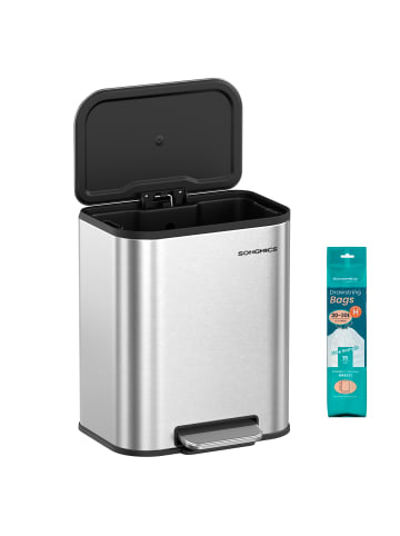 SONGMICS Mülleimer Parri in Silbern - (B)30 x (H)42.5 x (T)36.6 cm - 20 L
