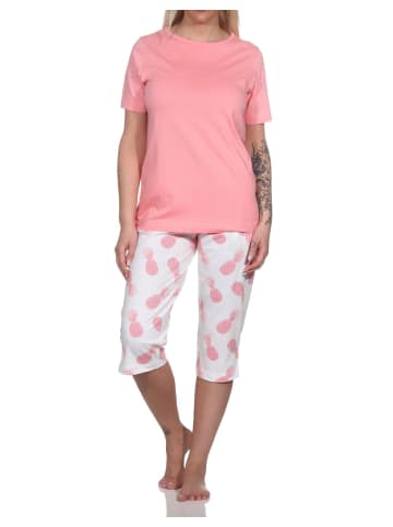 NORMANN Kurzarm Pyjama Schlafanzug Caprihose Homewear und Ananas - 78839 in rosa