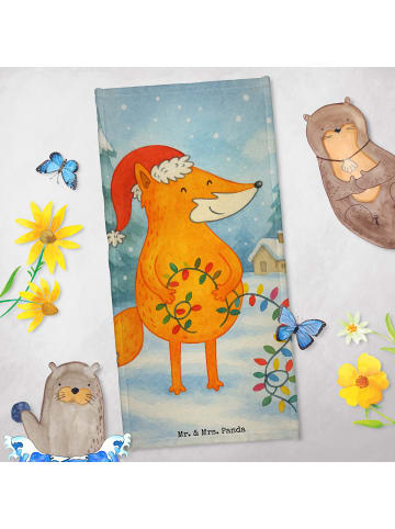 Mr. & Mrs. Panda Strandtuch Fuchs Weihnachten Design ohne Spruch in Eisblau