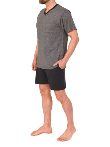 NORMANN Kurzarm Schlafanzug Shorty Pyjama print in grau