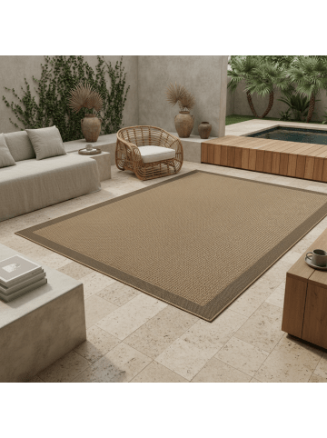 KADIMA DESIGN Flachgewebeteppich Jute-Optik Natur Bordüre Waschbar