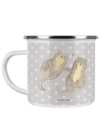 Mr. & Mrs. Panda Tasse Otter Hände halten ohne Spruch in Grau Pastell