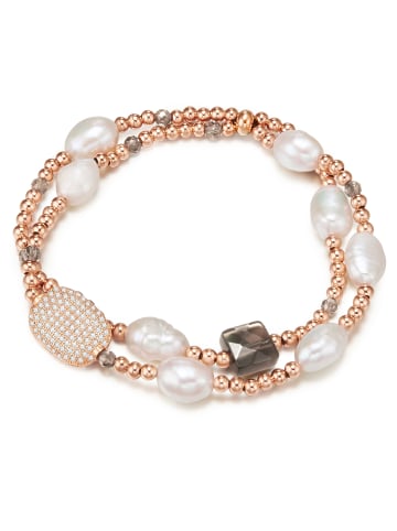 Lulu & Jane Perlen-Armband Metall-Legierung Zirkonia Süßwasser-Zuchtperle in roségold