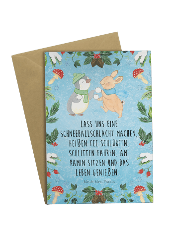 Mr. & Mrs. Panda Glückwunschkarte Pinguin Hase Schneeballschlach... in Eisblau