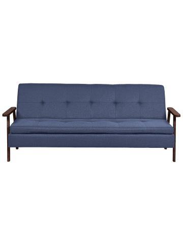 Beliani Schlafsofa TJORN in Blau/Dunkler Holzfarbton - (W) 204 x (H) 84 x (L) 85 cm